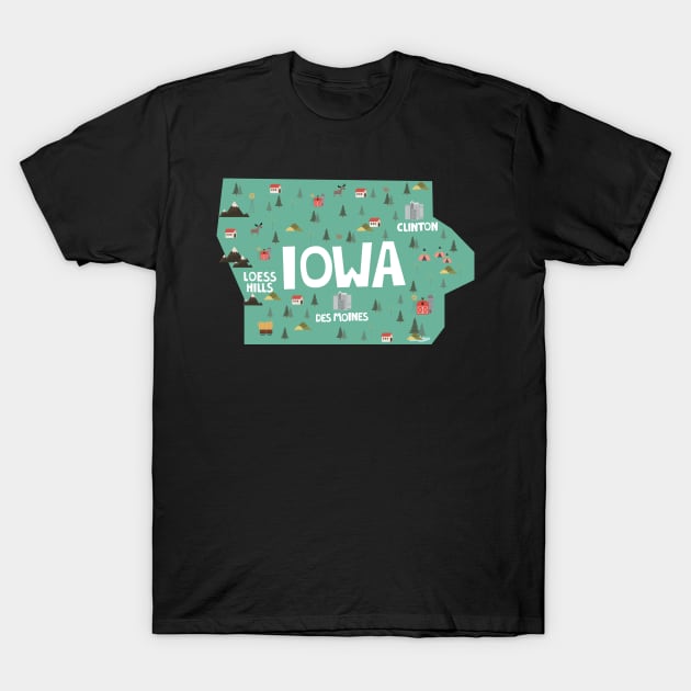 Iowa State USA Illustrated Map T-Shirt by JunkyDotCom